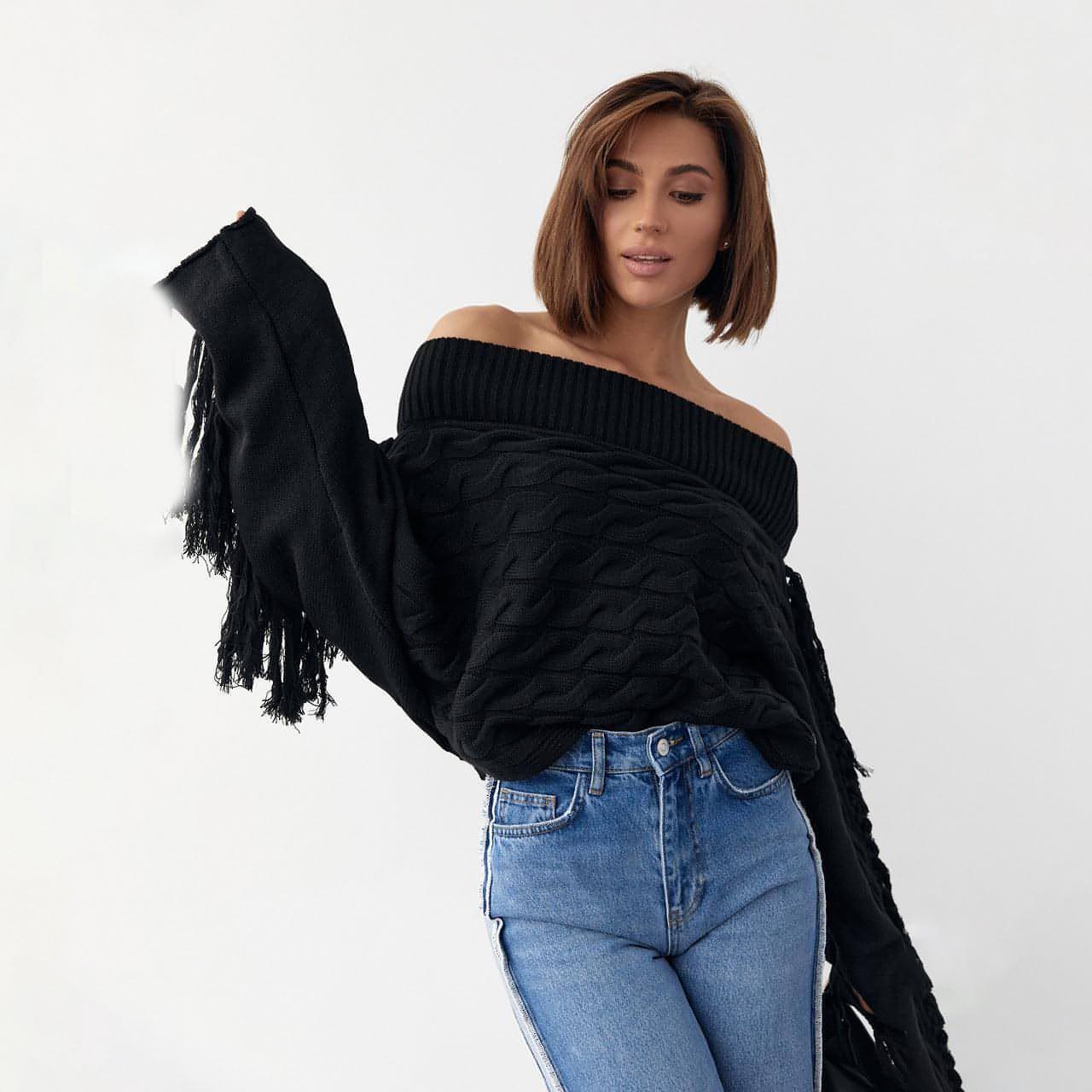 A Pure Color Elegant Style Woolen Tassel Design Sweater Women - Which Mark