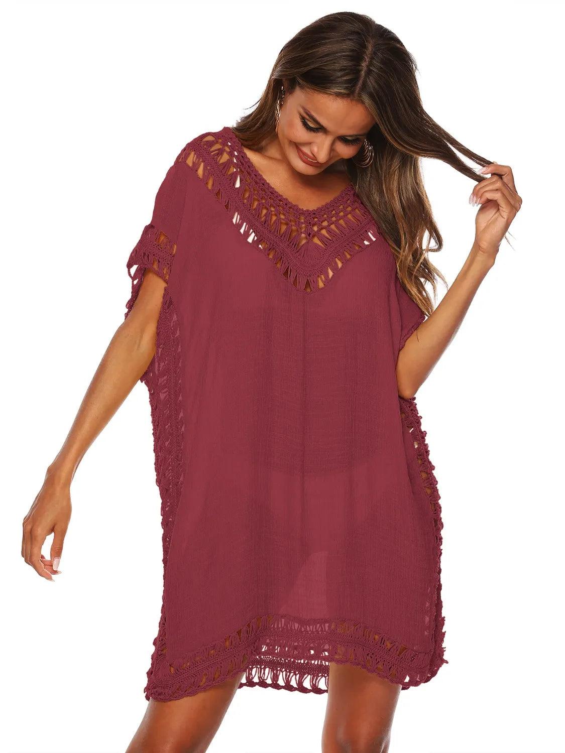 Bohemian Crochet Trim Beach Cover Up Dress - Which Mark