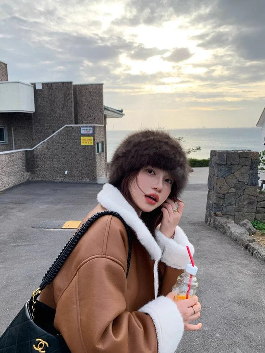 Mink Fur Knit Fur Hat with Elastic Headband and Ear Protection for - Which Mark