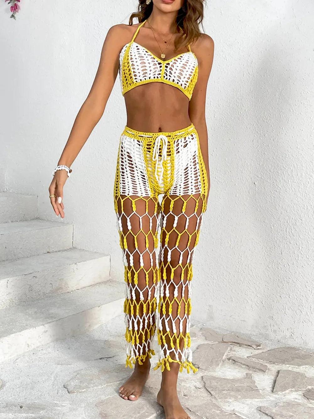 Cutout Halter Neck Top and Pants Two-Piece Swim Set - Which Mark