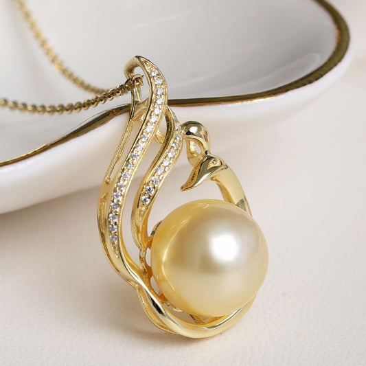 11-12mm 925 Silver Saltwater Gold Pearl Pendant - Which Mark