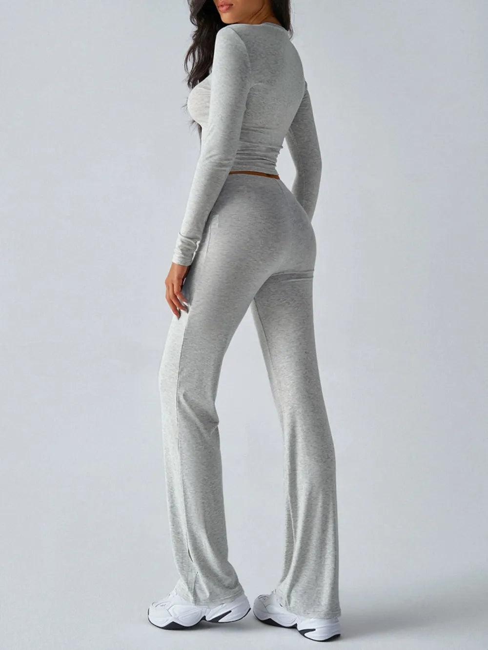 Devine Round Neck Long Sleeve Top and Drawstring Pants Set - Which Mark