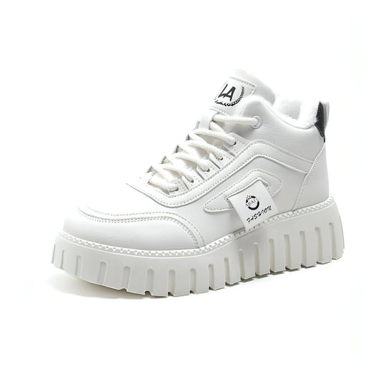 Fleece-lined Warm White Shoes For Women High-top Board Shoe - Which Mark