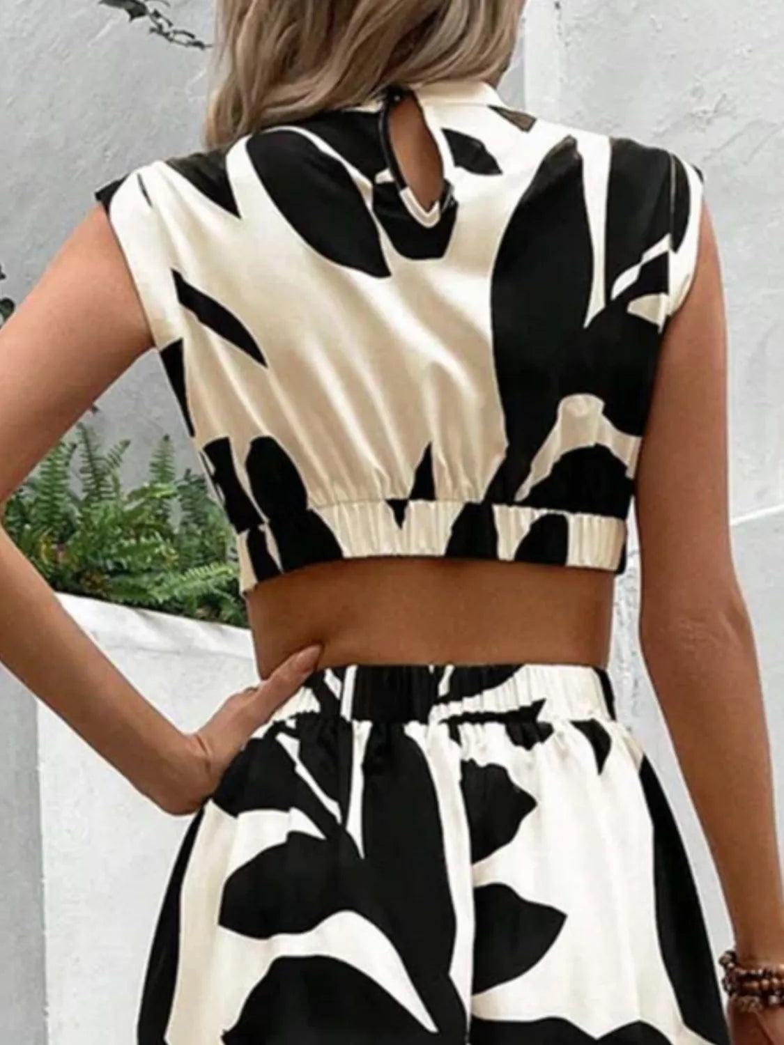Cutout Printed Cap Sleeve Midi Dress - Which Mark