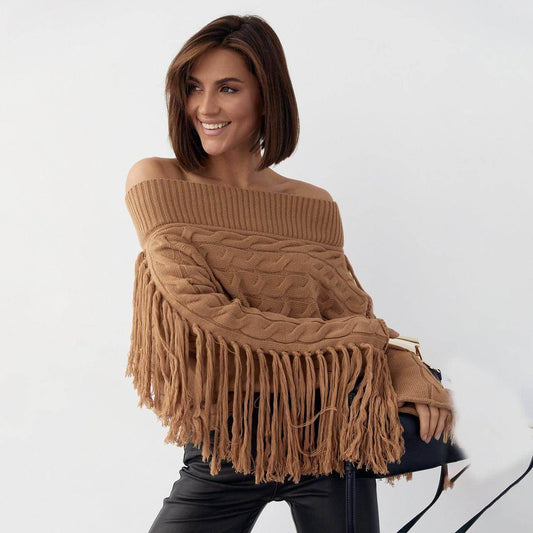 A Pure Color Elegant Style Woolen Tassel Design Sweater Women - Which Mark
