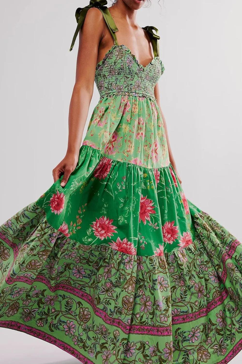 Floral Tiered Maxi Dress with Mixed Print Design - Which Mark