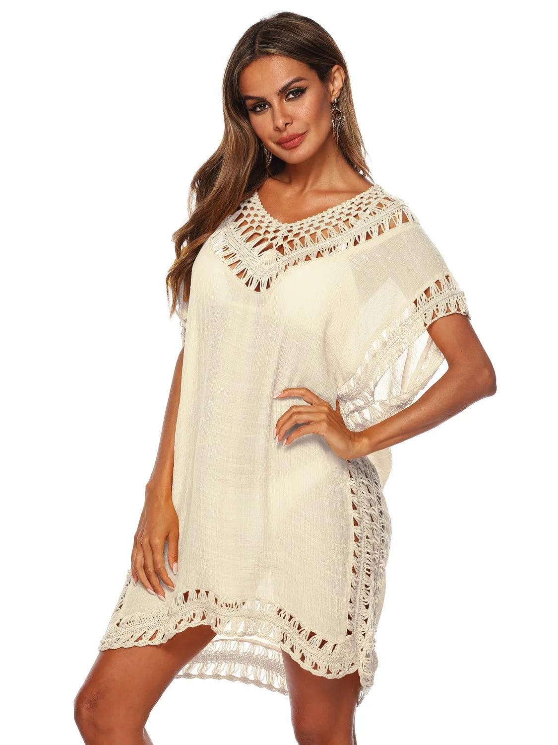 Bohemian Crochet Trim Beach Cover Up Dress - Which Mark