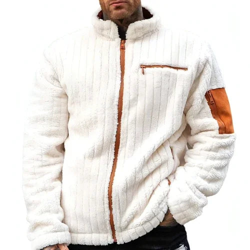 Color Collision Design Plush Jacket For Men - Which Mark
