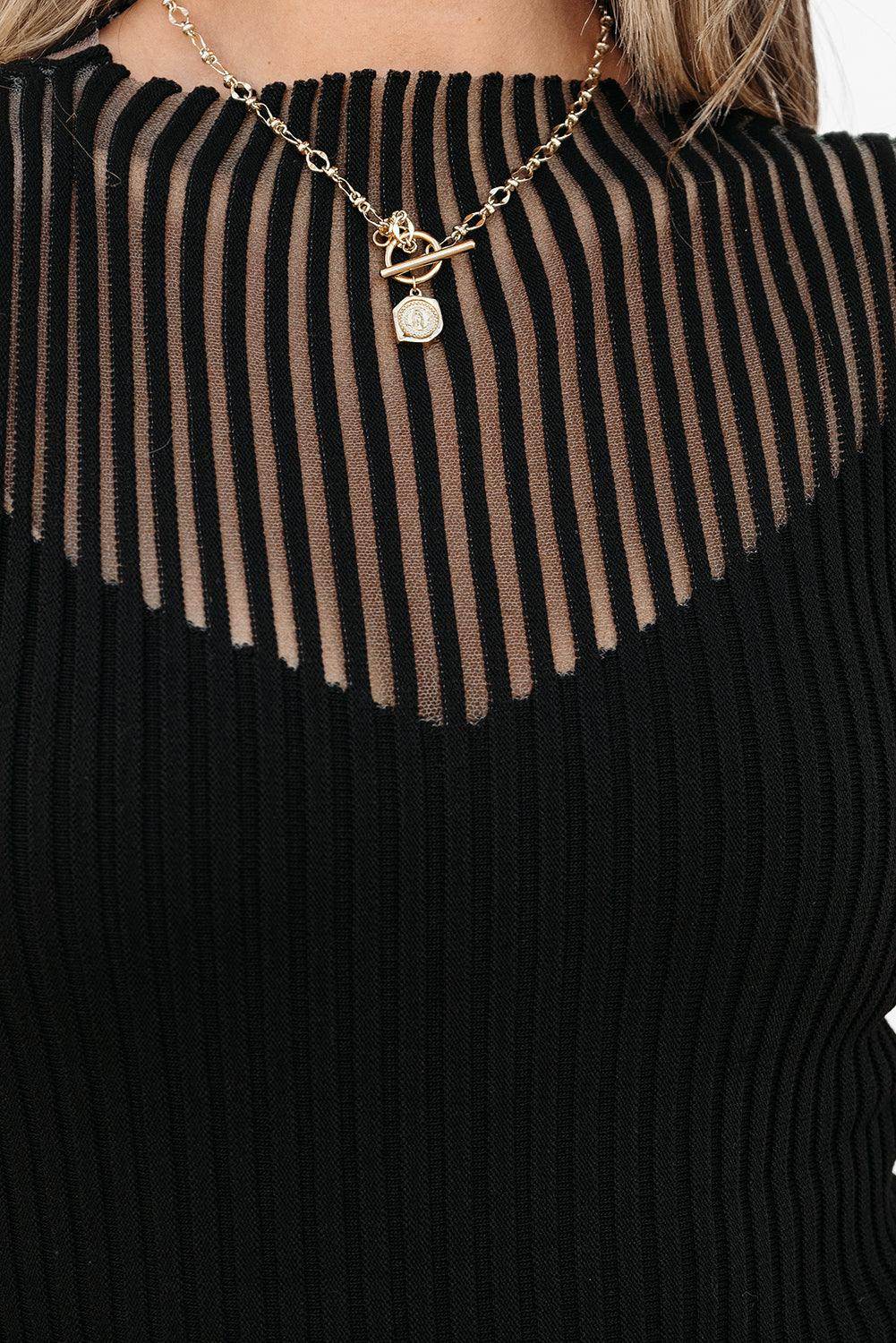 Black Ribbed Texture Mesh Cutout Knitted Sweater Vest - Which Mark