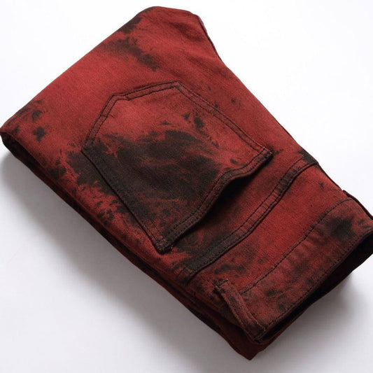 UrbanEase™ Stretch Tie Dyed Red Brick Men 's Jeans - Which Mark