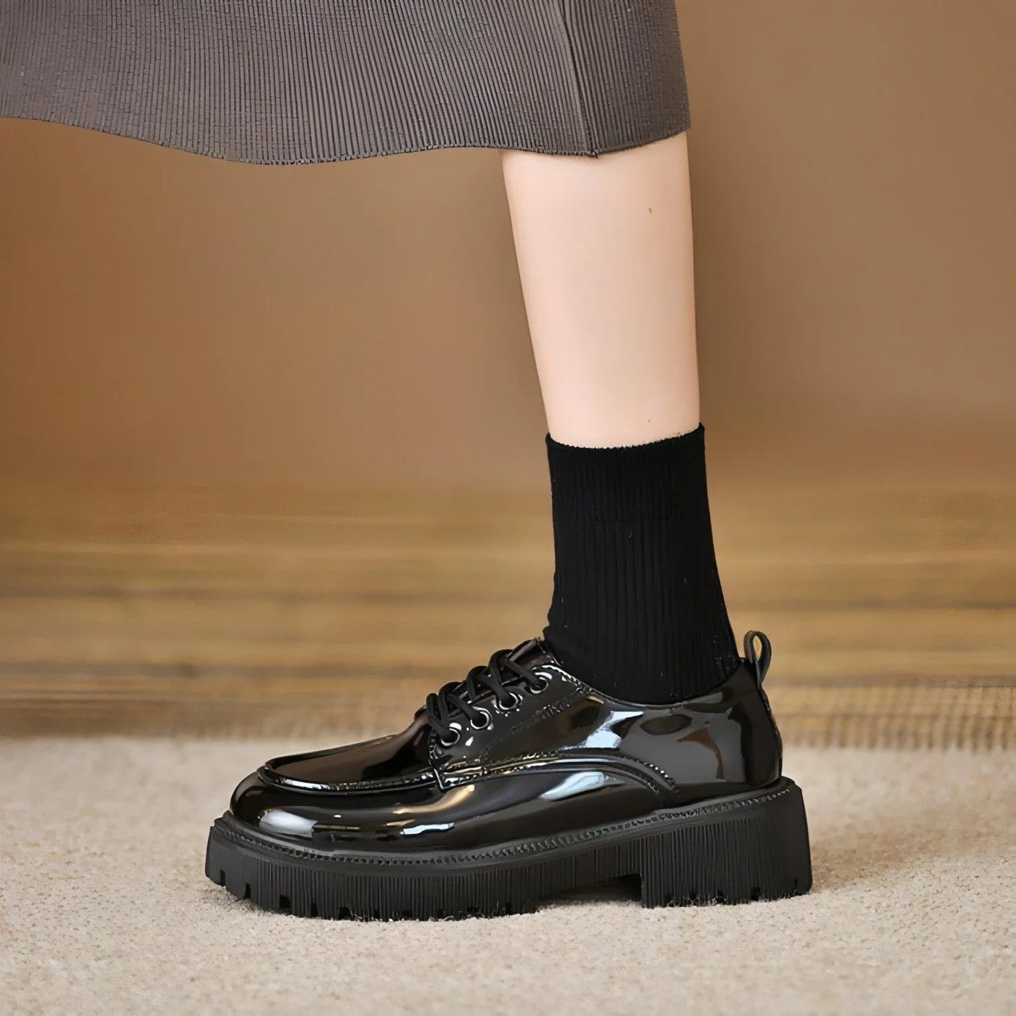 Platform Leather Shoes Women's British Style Slimming - Which Mark