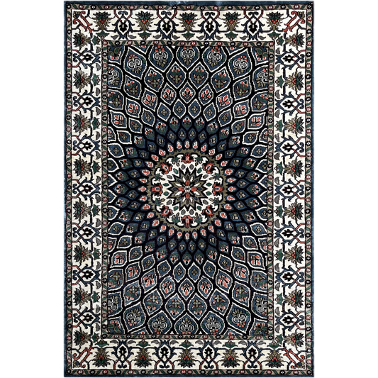 4×6 Feet Hand Knotted Silk Blue Carpet Gumbad