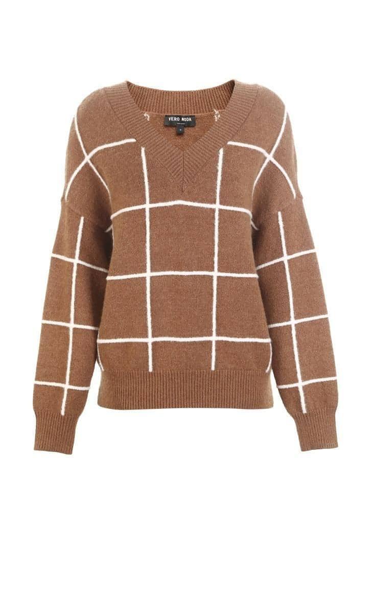Spring new pattern check V-neck short sweater women - Which Mark