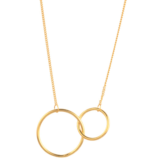 14K Gold Plated Two Circle Interlocking Pendant Necklace - Which Mark