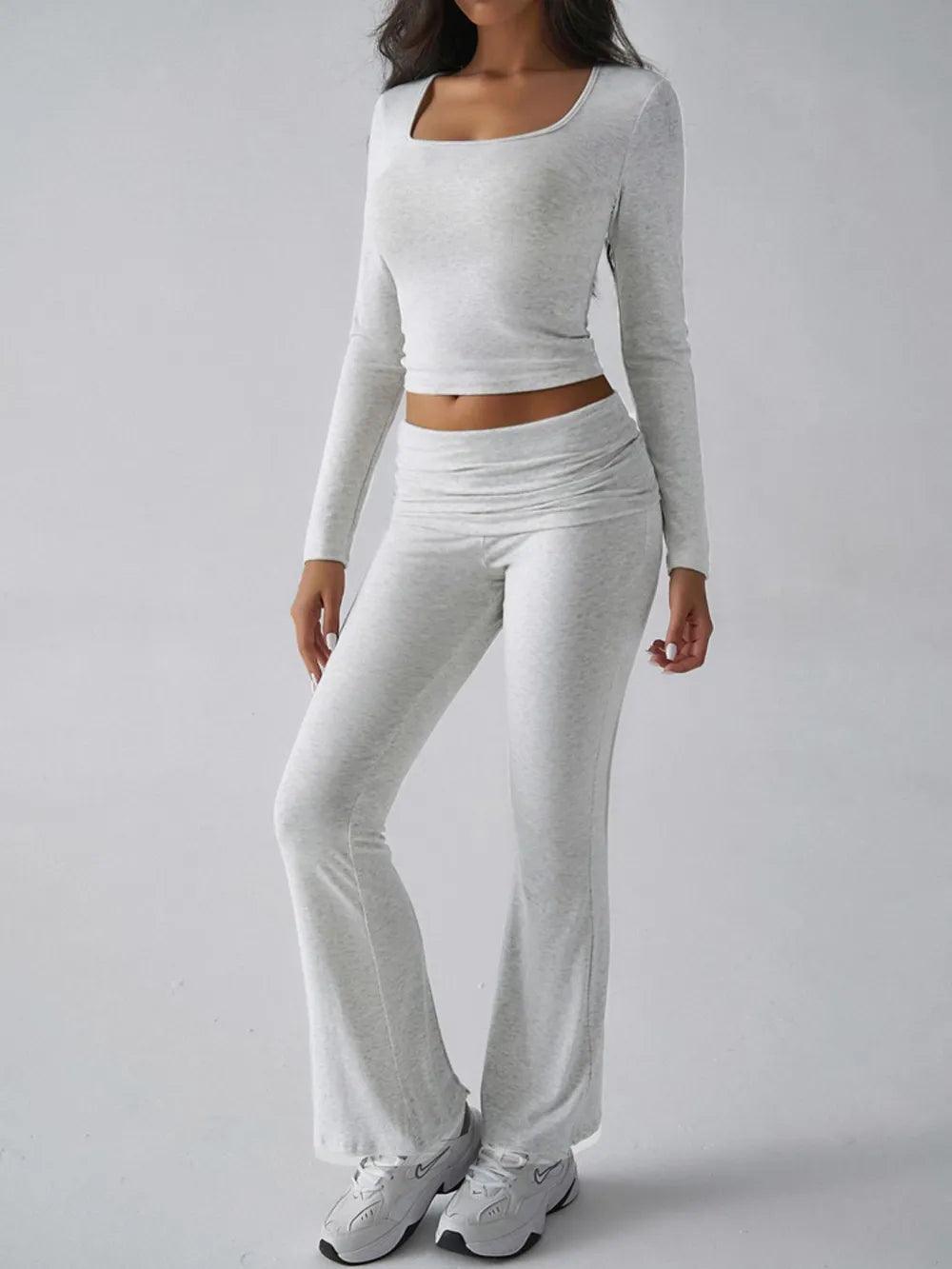 Devine Square Neck Long Sleeve Top and Pants Set - Which Mark