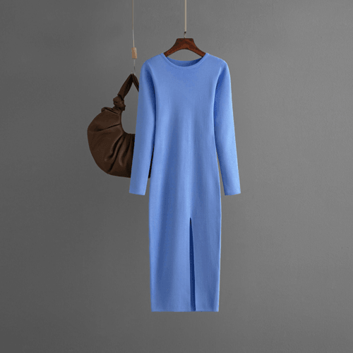 Autumn And Winter Long Sleeve Knitted Backless Round Neck Dress - Which Mark