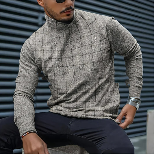 Men's Slim Pullover Long Sleeve T-Shirt High Neck Striped Base Shirt - Which Mark