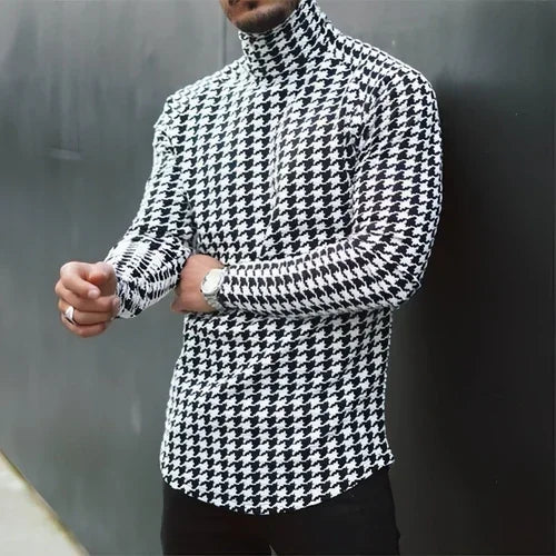 Men's Slim Pullover Long Sleeve T-Shirt High Neck Striped Base Shirt - Which Mark