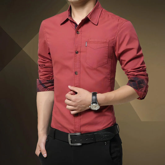 Solid Color Men's Military Dress Shirt Style Slim Fit - Which Mark