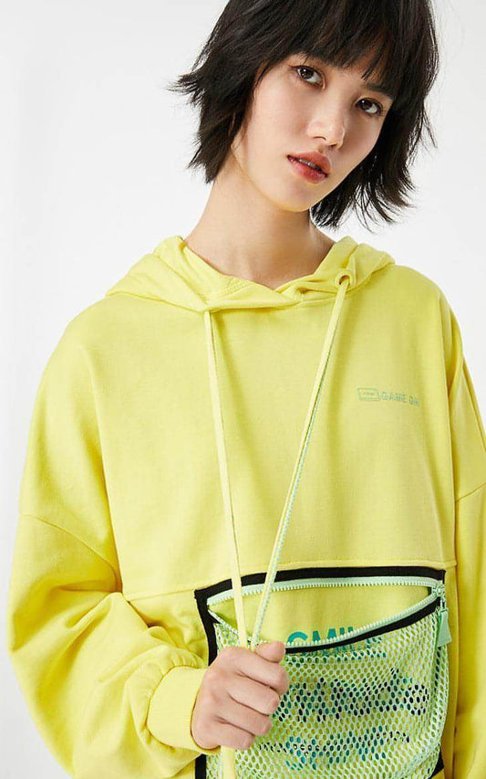 Loose Hooded Mesh Bag Design Letter Sweater Women - Which Mark