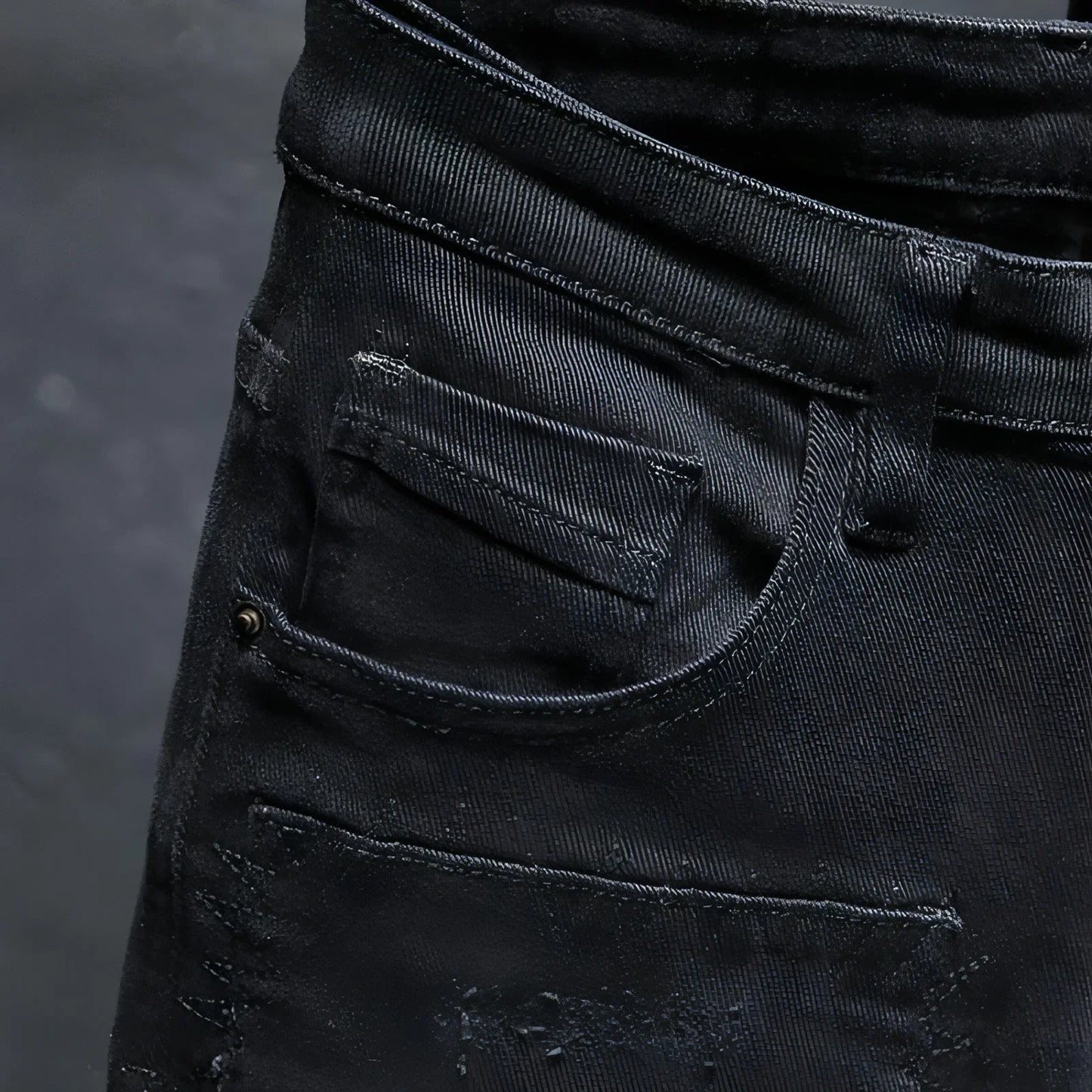 DenimDare™ Pure Black Ripped Stretch Jeans Men Black - Which Mark