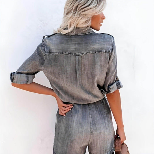 Loose Shirt Long-sleeved Jumpsuit - Which Mark