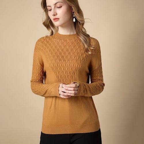 Pure Color Hollow Knitted Sweater Women Half High Fashion - Which Mark