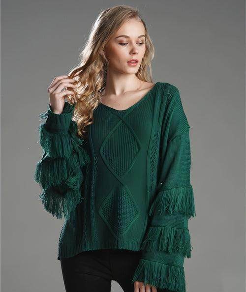 Pullover Loose Sweater Women Tassel Pure Color - Which Mark