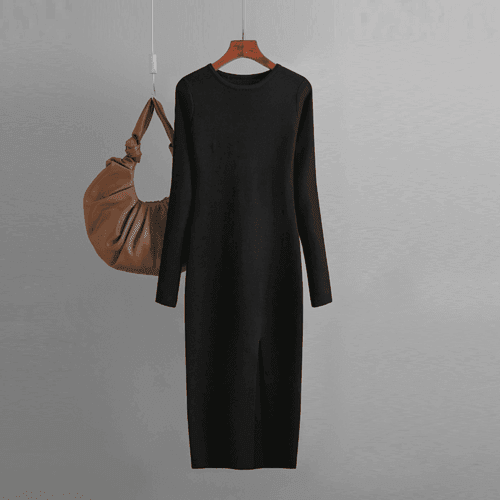 Autumn And Winter Long Sleeve Knitted Backless Round Neck Dress - Which Mark