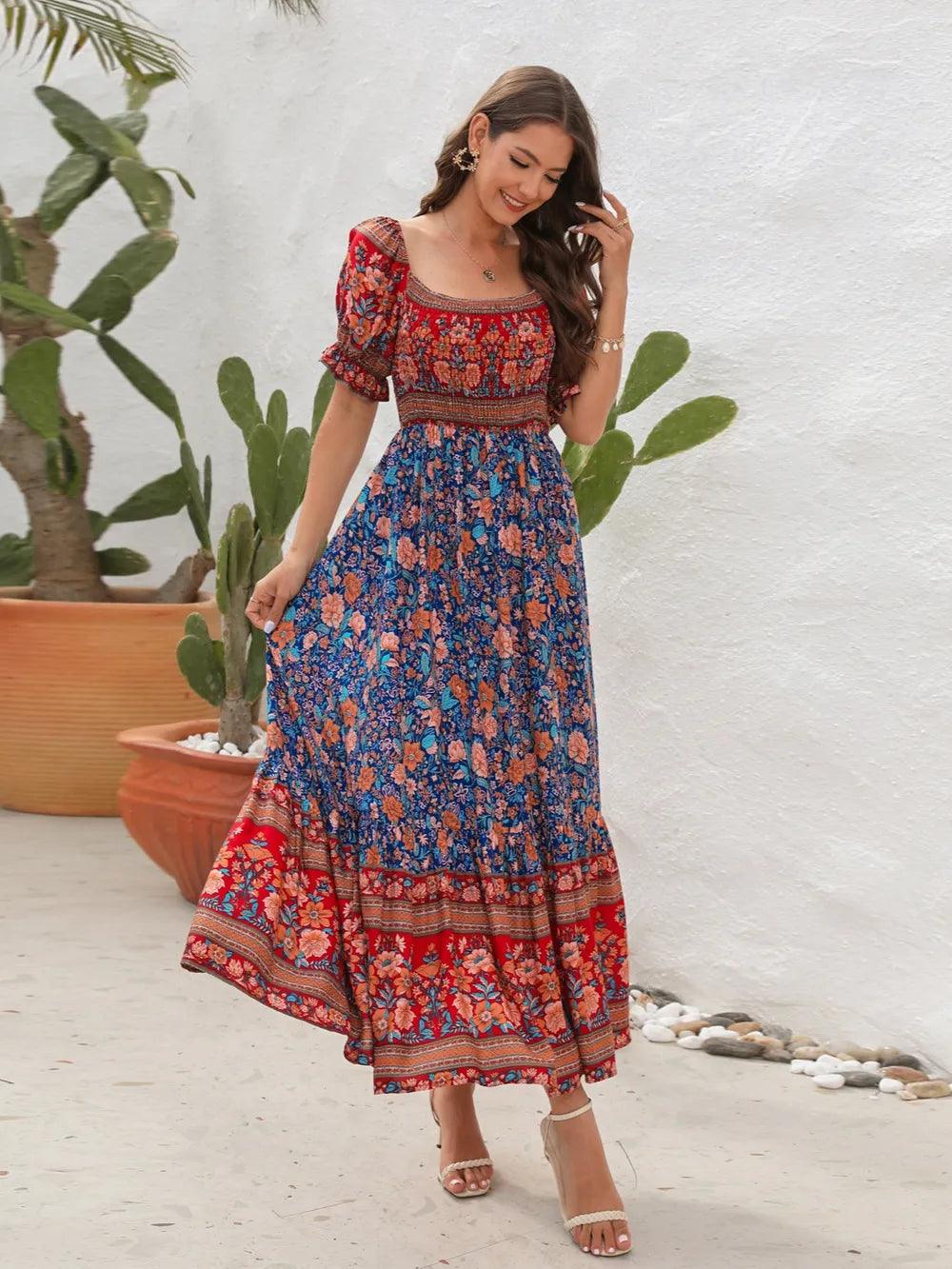 Floral Flounce Sleeve Midi Dress - Which Mark
