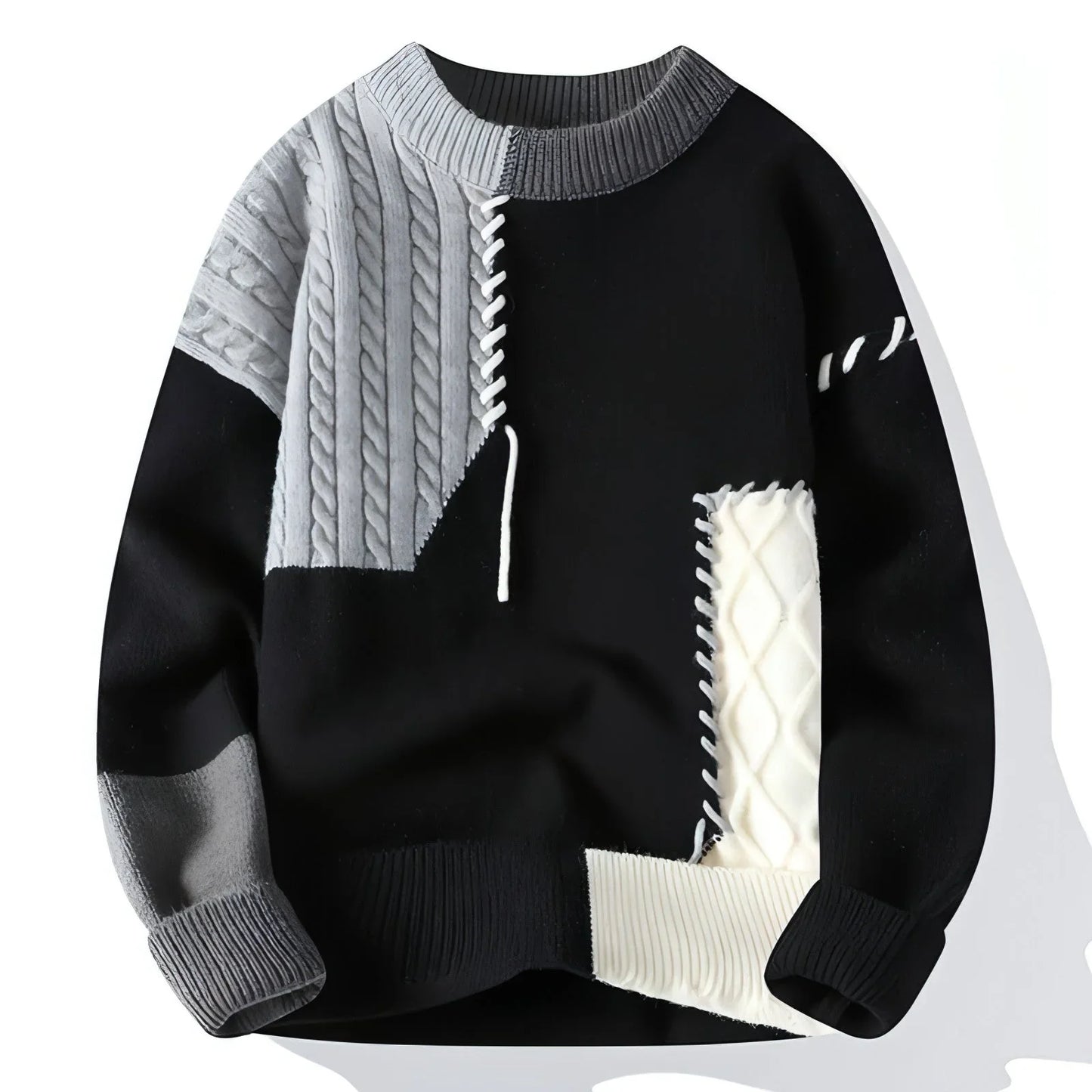 A.1 Sweater Men's Retro Color Contrast Patchwork - Which Mark