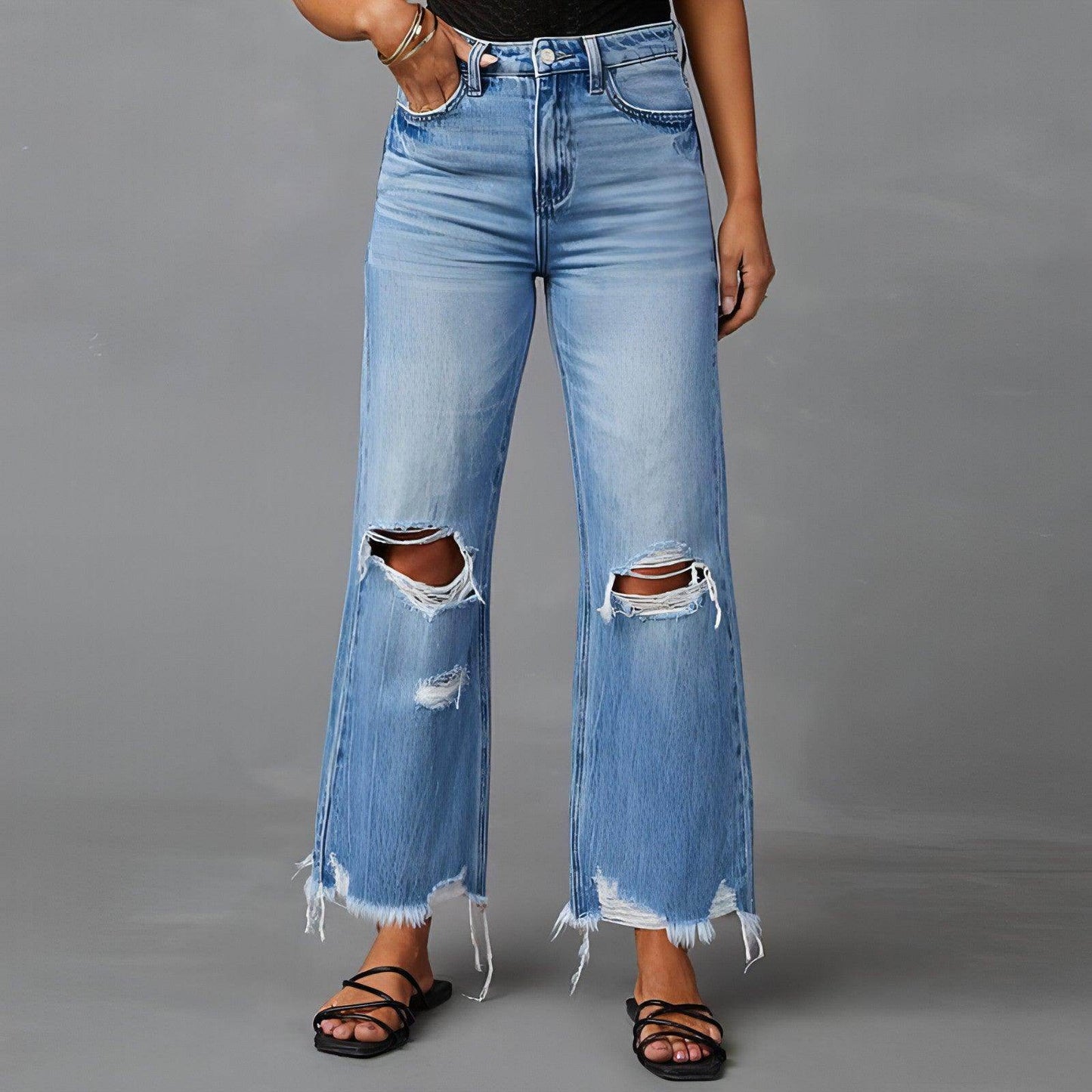 SkyFade™ – Ripped Wide-Leg High Waist Jeans - Which Mark