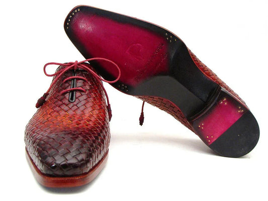 Paul Parkman Bordeaux & Tobacco Woven Leather Oxfords (ID#54HK42) - Which Mark