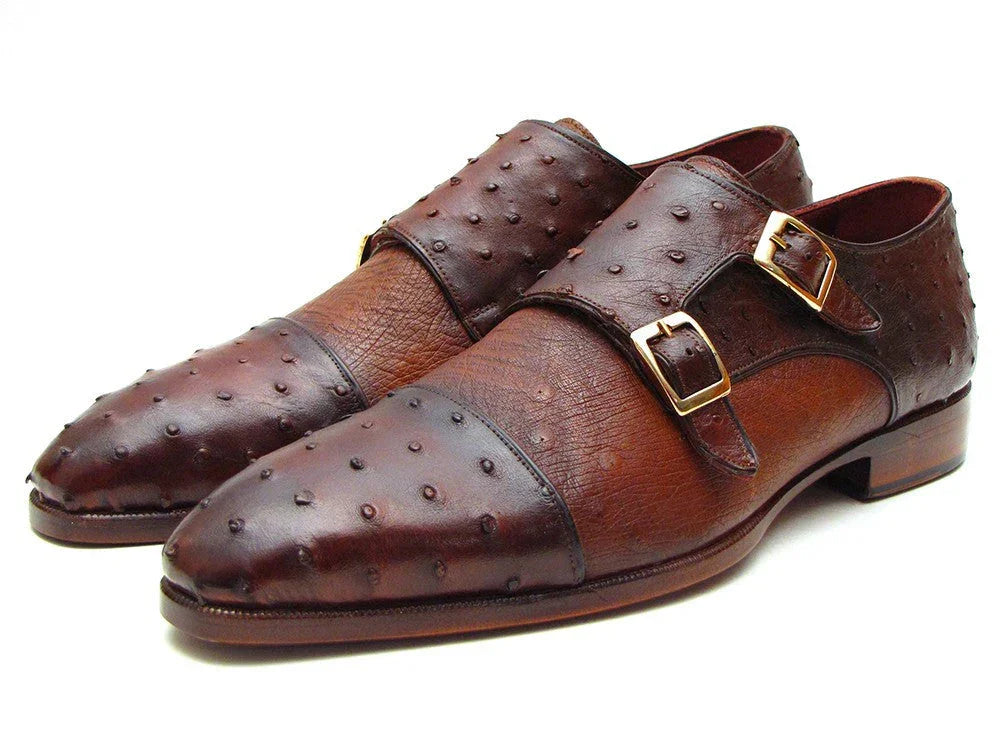 Paul Parkman Brown & Tobacco Genuine Ostrich Double Monkstraps - Which Mark