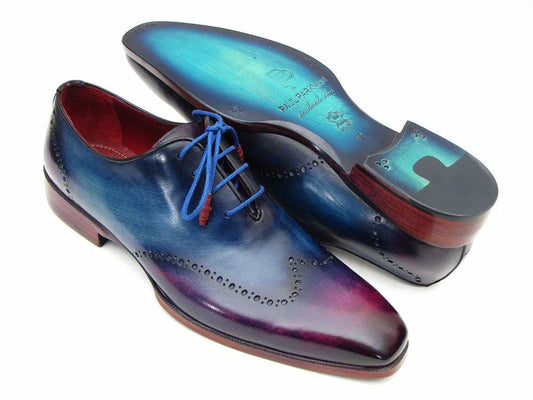 Paul Parkman Blue & Purple Wingtip Oxfords (ID#084VX55) - Which Mark