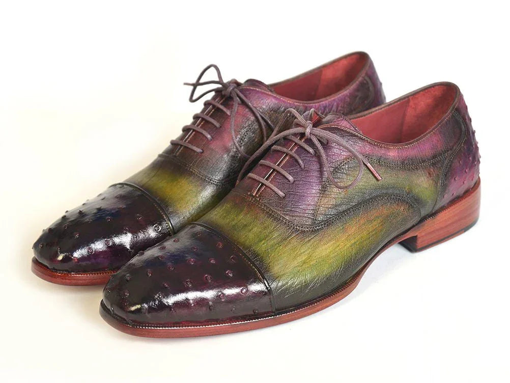 Paul Parkman Men's Genuine Ostrich Captoe Oxfords Green & Purple - Which Mark