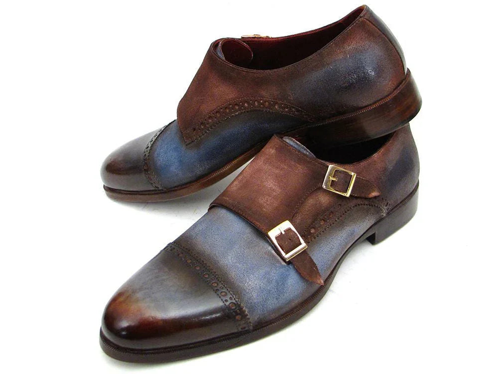 Paul Parkman Captoe Double Monkstrap Antique Blue & Brown Suede - Which Mark