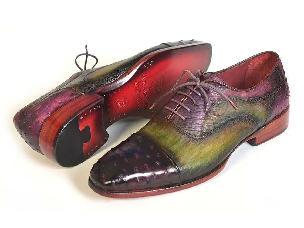 Paul Parkman Men's Genuine Ostrich Captoe Oxfords Green & Purple - Which Mark