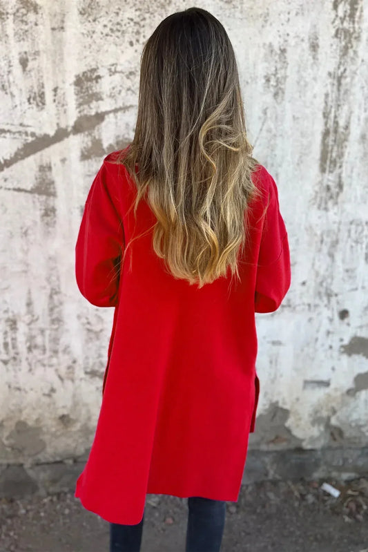 Fiery Red Solid Color Casual Zip up Hooded Coat - Which Mark