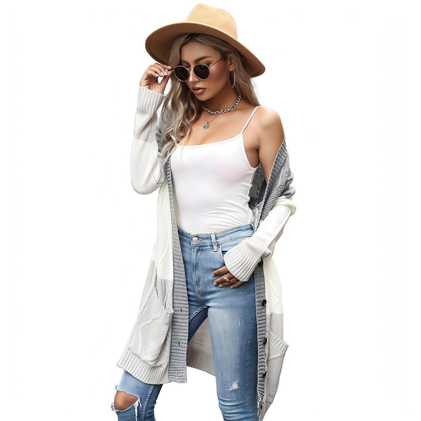 Color Matching Cardigan Sweater Coat Women - Which Mark