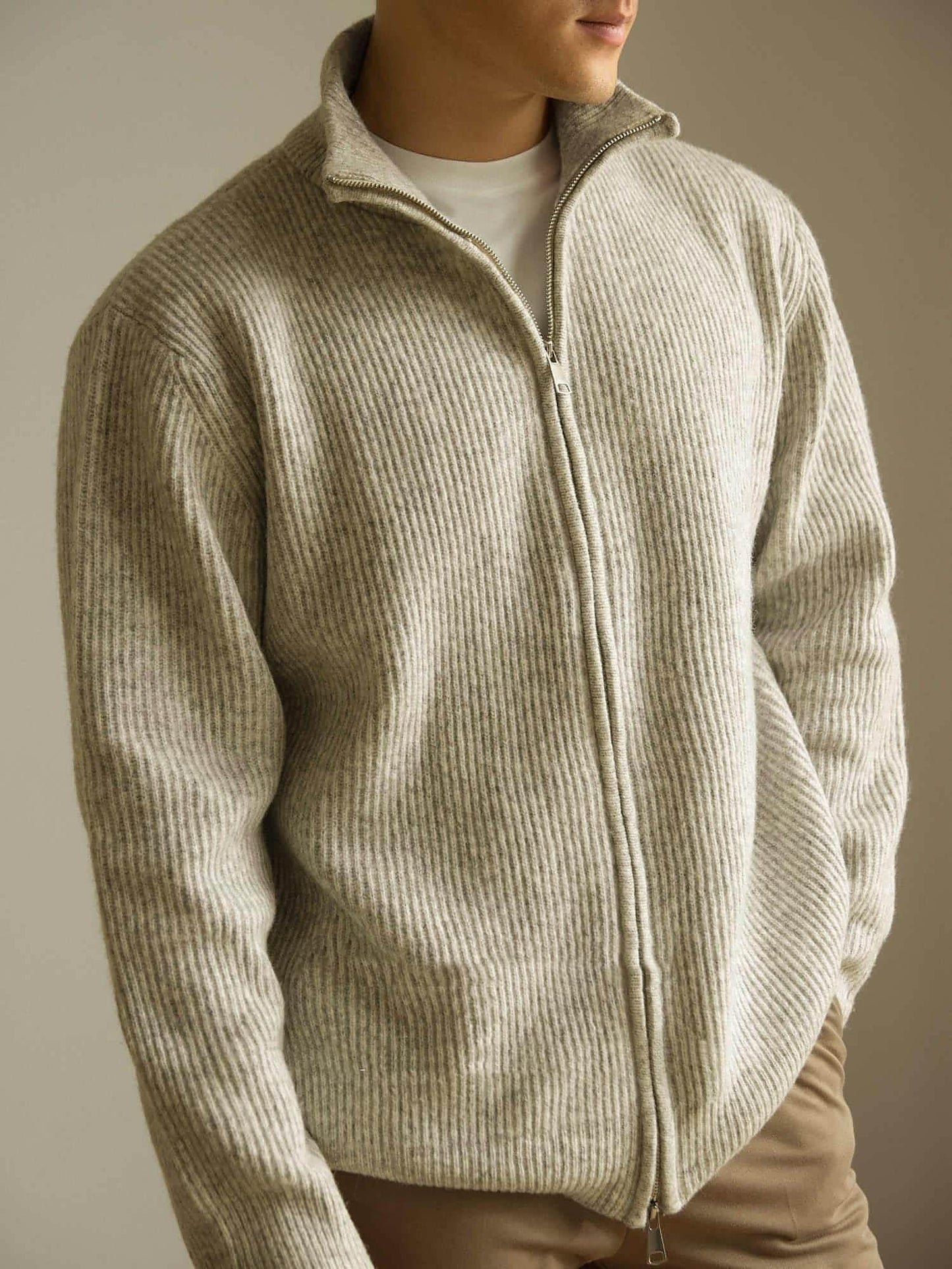 Knitted Zipper Jacket Loose Casual Turtleneck Men's Sweater - Which Mark