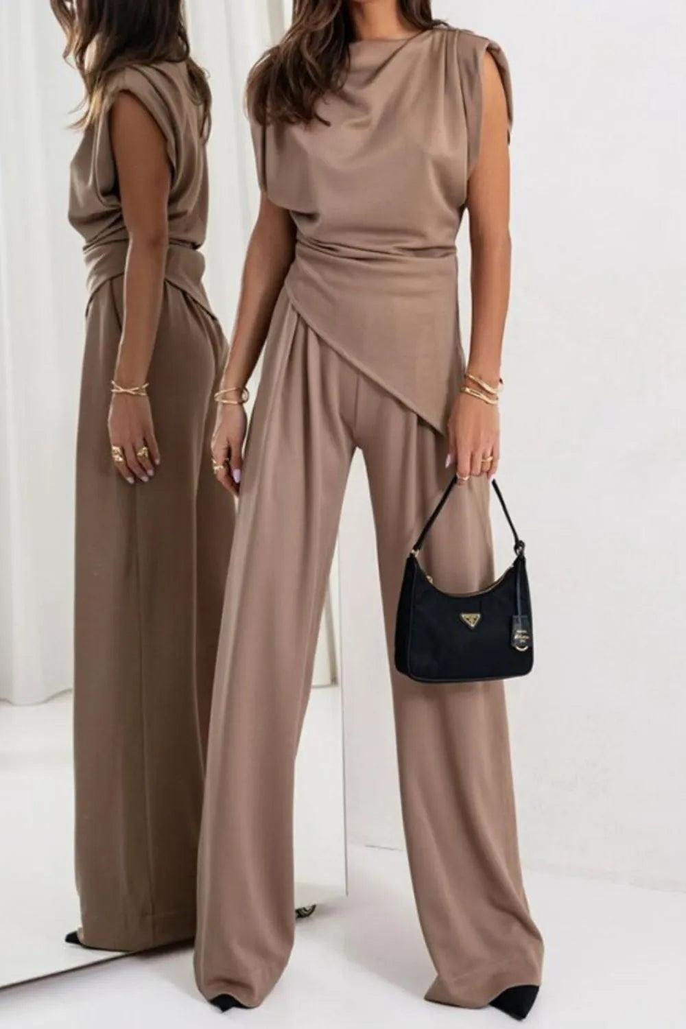 Round Neck Top and Pants Set - Which Mark