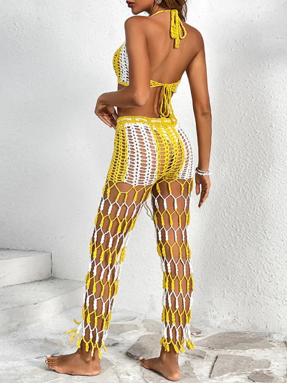 Cutout Halter Neck Top and Pants Two-Piece Swim Set - Which Mark