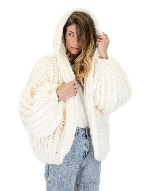 Loose And Hooded Cardigan Coat Handmade Knitting Needle Women's - Which Mark