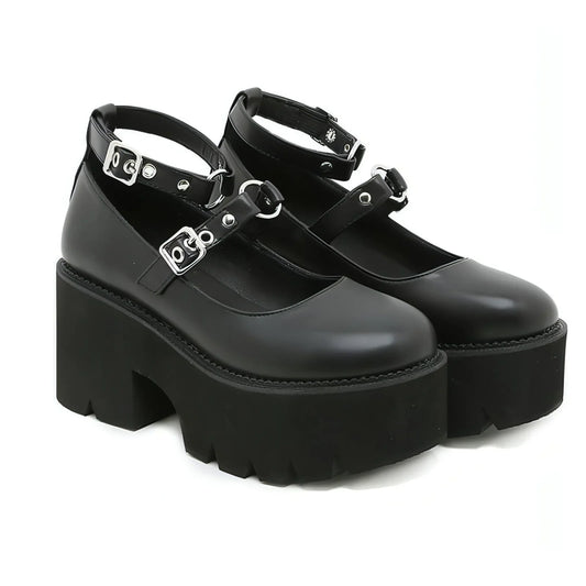 Buckle British Style Retro Platform Shoes - Which Mark