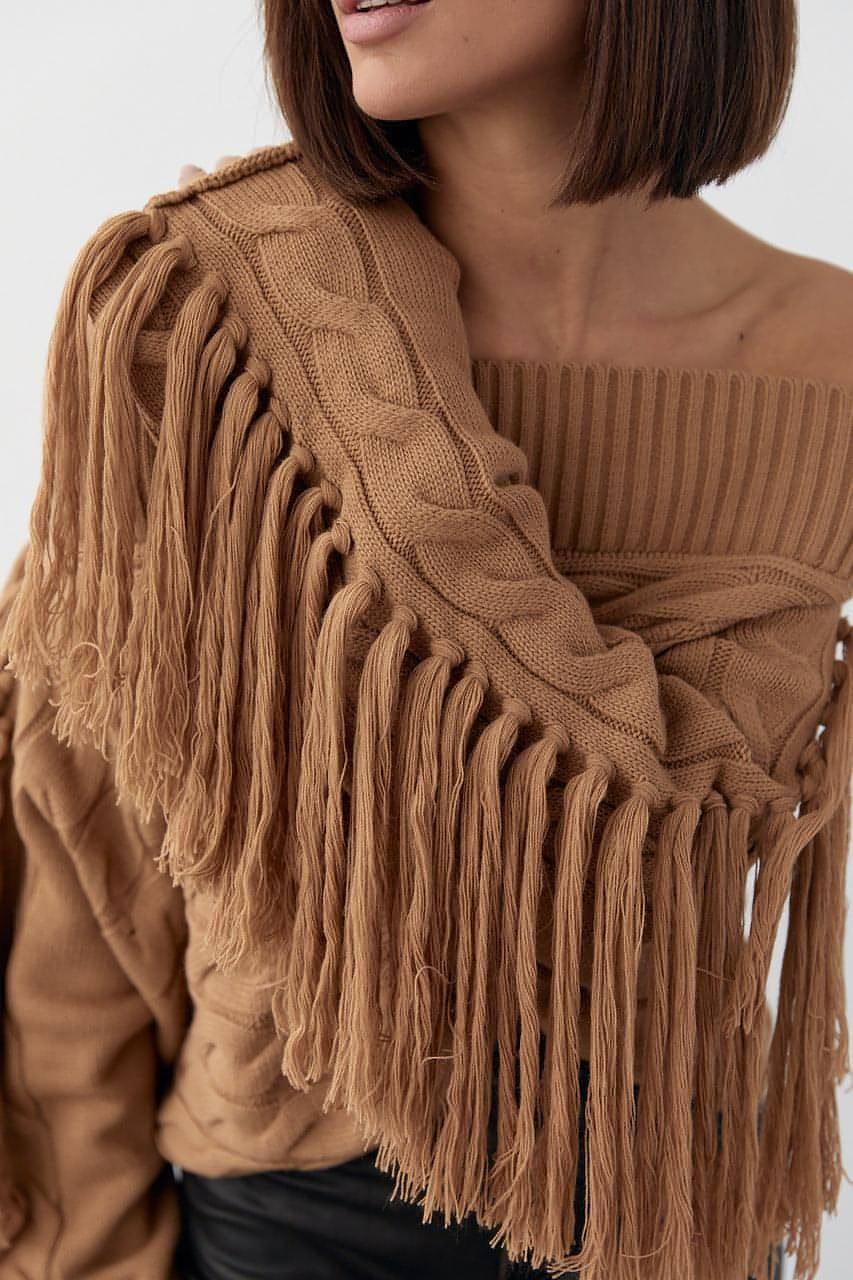 A Pure Color Elegant Style Woolen Tassel Design Sweater Women - Which Mark
