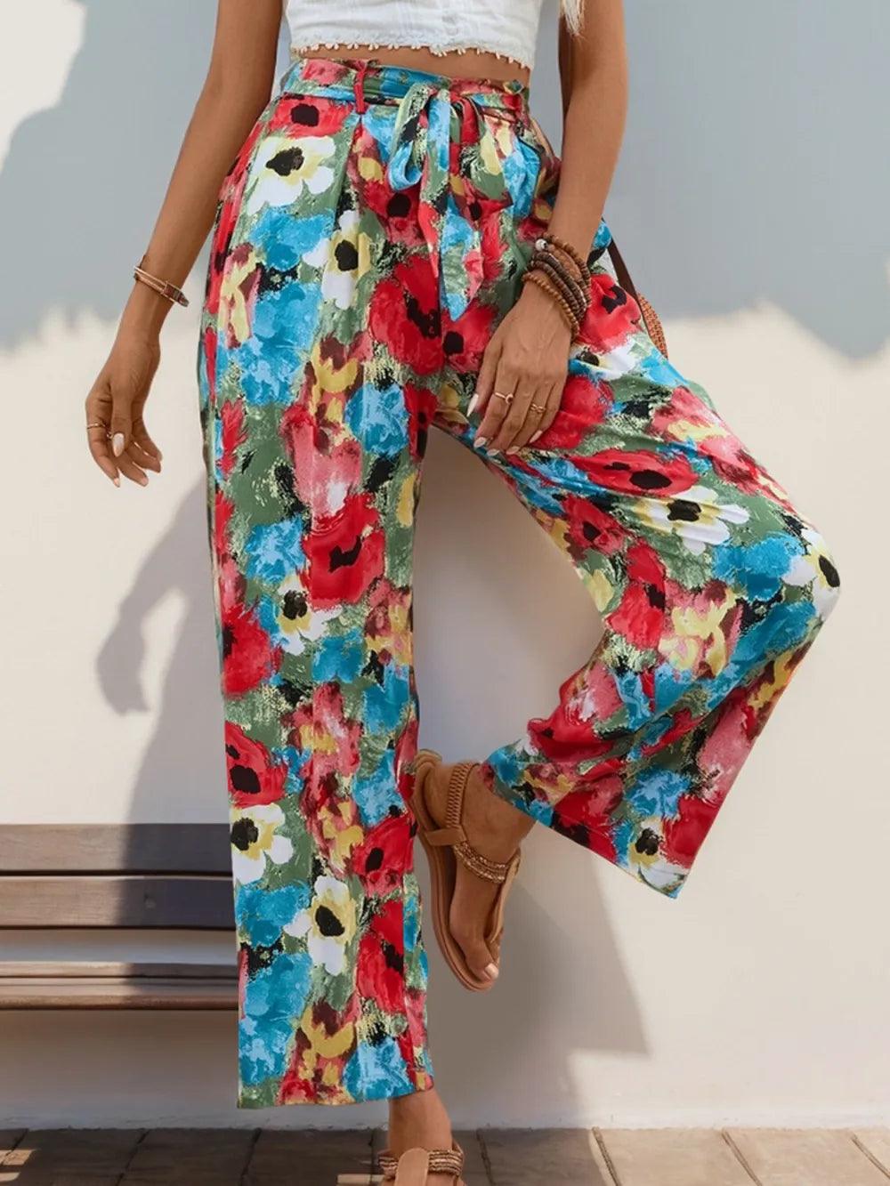 Perfee Tied Printed Wide Leg Pants - Which Mark