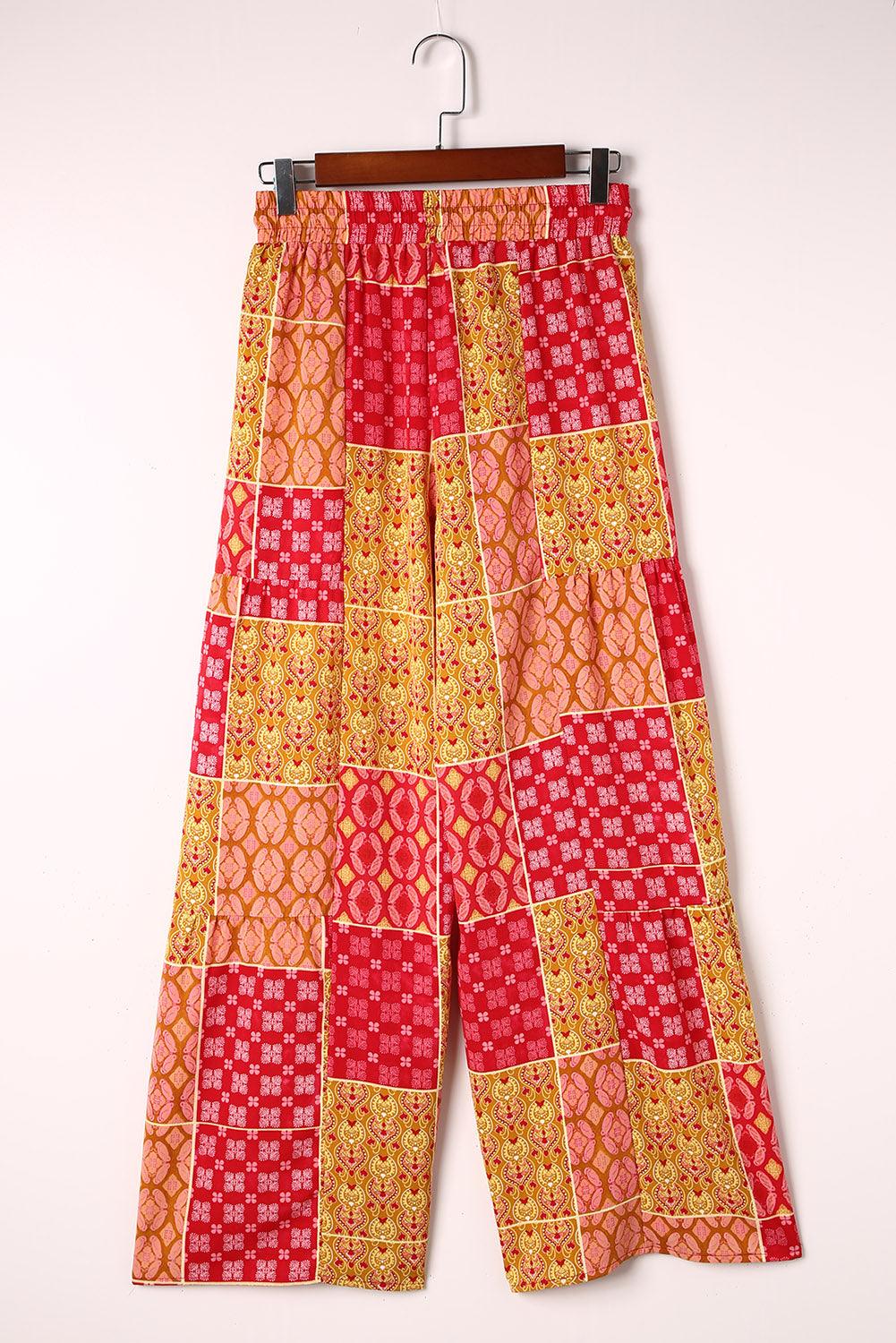 Bohemian Patchwork Drawstring Wide Leg Pants - Which Mark