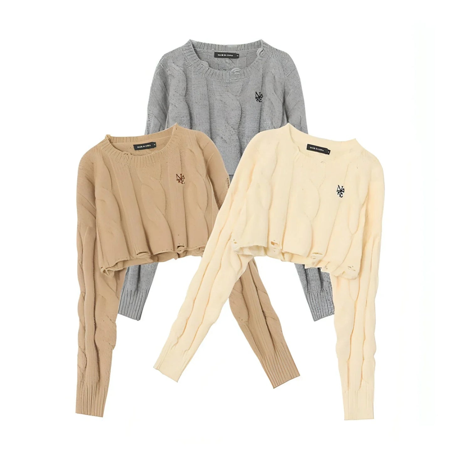 Short Long Sleeve Lazy Wind Pullover Knit Sweater Spice Girl Crew Neck - Which Mark