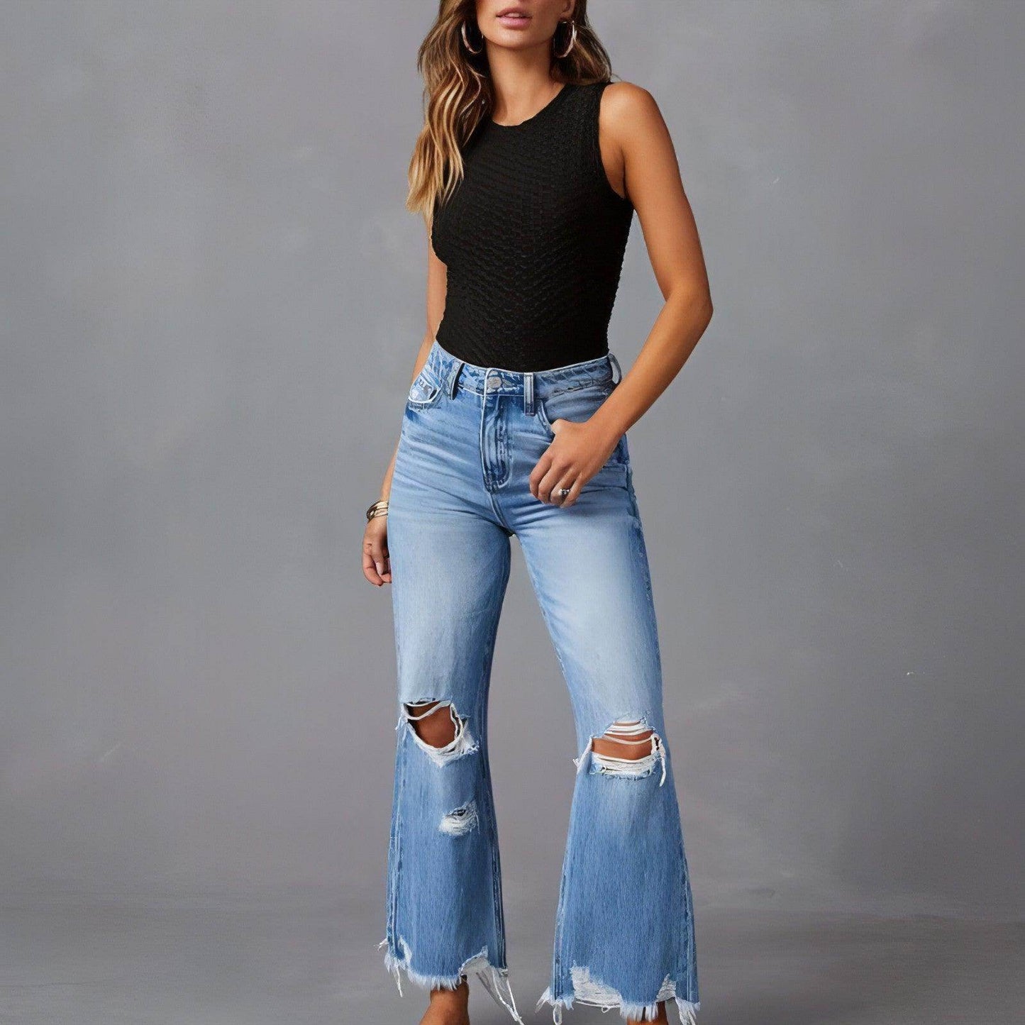 SkyFade™ – Ripped Wide-Leg High Waist Jeans - Which Mark